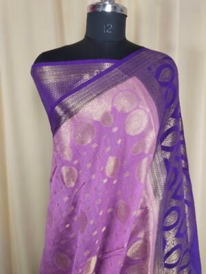 Gajari and Purple Color Cotton Saree With Zari Thread Weaving Work