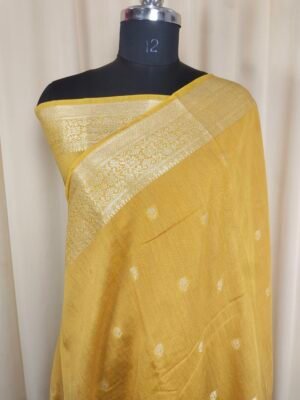Mustard Color Cotton Saree With Zari Thread Weaving Work