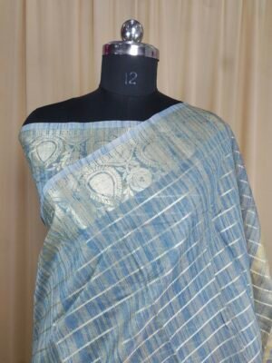 Slub Cotton Saree In Grey Colour With Zari Thread Weaving Work