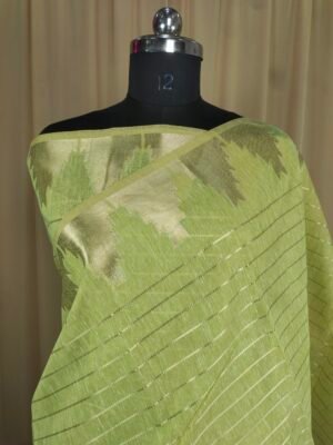 Slub Cotton Saree In Pista Colour With Zari Thread Weaving Work