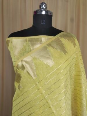 Slub Cotton Saree In Lemon Colour With Zari Thread Weaving Work