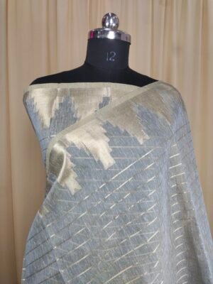 Slub Cotton Saree In Grey Colour With Zari Thread Weaving Work