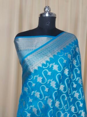Banarasi Kora Saree For Party Wear In Blue Color