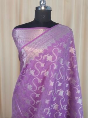 Banarasi Cotton Saree For Party Wear In Mauve Color