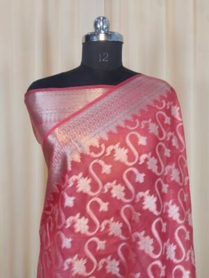 Banarasi Kora Saree For Party Wear In Red Color