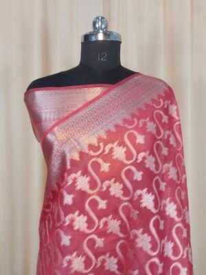 Banarasi Kora Saree For Party Wear In Red Color