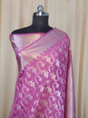 Banarasi Kora Saree For Party Wear In Pink Color