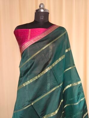 Banarasi Sartan Saree For Party Wear In Dark Green Color