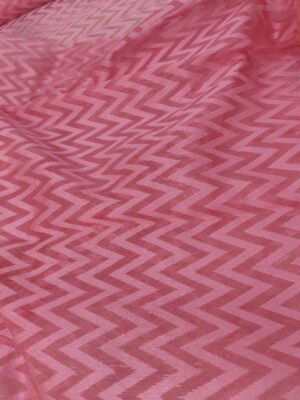 Banarasi Handloom Net Strawberry colour ZigZag Design Fabric