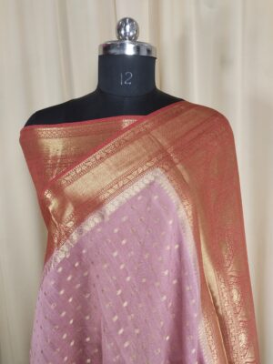 Gajari Colour Zari Choti Booti Saree with Contrast Rust Border