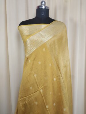 Gold Colour Zari Border Booti Traditional Banarasi Saree