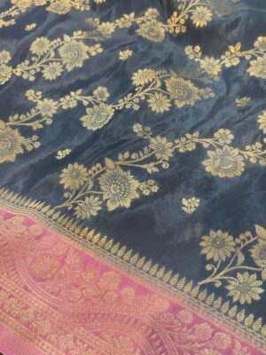 Pure Russian Silk Banarasi Saree In Fancy Floral Zari Jaal Weaving