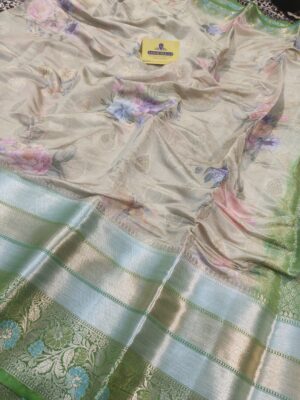 Soft Reshmi Cotton Tissue Floral Print Minakari Tilfi Border Banarasi Saree