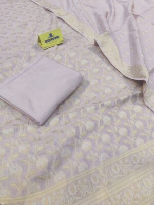 Alfi Zari Jaal Banarasi Pure Cotton Suits In Gajri Colour