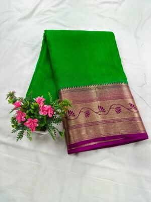 Fancy Laheriya Jaal Banarasi Kora Silk Saree in Designer Contrast Border