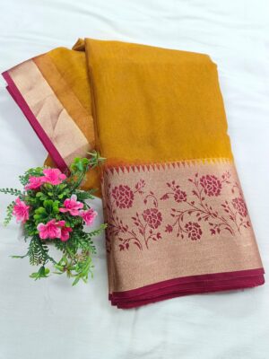 Fancy Banarasi Kora Silk Saree in Designer Contrast Border