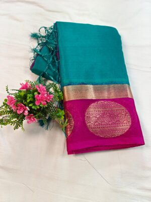 Contrast Moon Border Banarasi Kora Silk Saree