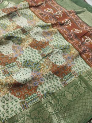 Fancy Digital Print Pure Natural Silk Banarasi Saree