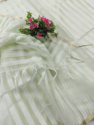 Home Banarasi Silk Dupatta in Cotton Stripe Design