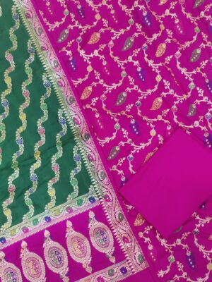 Handloom Style Silk with Zari Meena Jaal Banarasi Contrast Suits