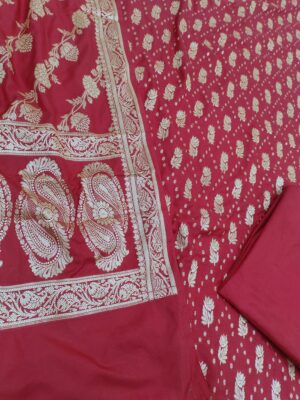 Handloom Style Silk with Zari Booti Banarasi Red Colour Suits