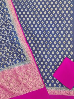 Handloom Style Silk with Zari Booti Banarasi Contrast Colour Suits