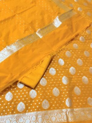 Handloom Style Georgette Zari Booti Banarasi Gold Colour Suits