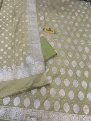 Handloom Style Georgette Zari Booti Banarasi Mahendi Colour Suits