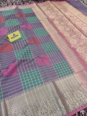 Banarasi Soft Kora Check Cotton Silk Saree