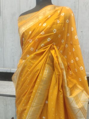 Half Bandhani and Zari Dot Soft Banarasi Silk Saree