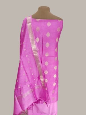 Pure Banarasi Mercerized Cotton Zari Pan Booti Pink Colour Suits