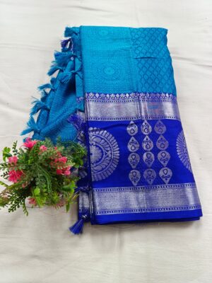 Zari Gola Dot Boota Skirt Border & Tanchui Self Body Banarasi Saree