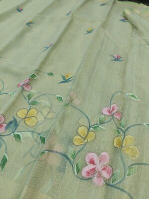 Floral Skirt & Pallu Hand Brush Work Cotton Tissue Check Saree