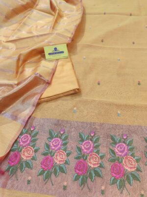 Home Cotton Classic Floral Embroidery Skirt & Boota Suit With Strip Duppata