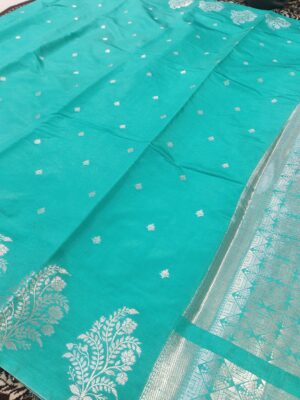 Fancy Floral Skirt Boota & Small Booti Saree With Contrast Blouse