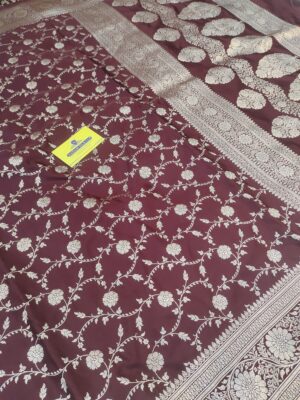 Banarasi Kattan Feel Mashru Silk Jaal Mahroon Colour Wedding Saree
