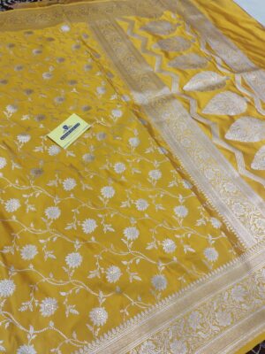 Banarasi Kattan Feel Mashru Silk Jaal Gold Colour Wedding Saree