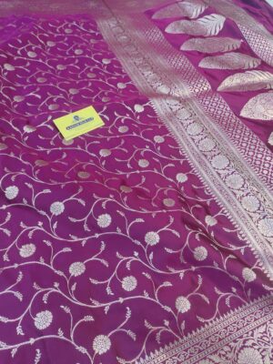 Banarasi Kattan Feel Mashru Silk Halki Jaal Rani Colour Wedding Saree