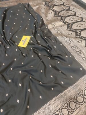 Banarasi Kattan Feel Mashru Silk Dot Booti Black Colour Wedding Saree