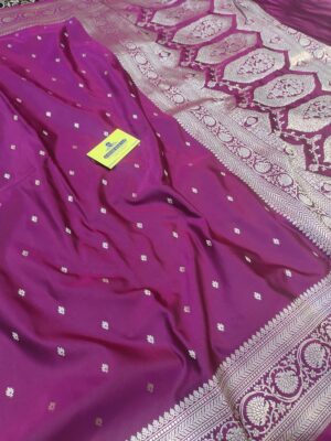 Home Banarasi Kattan Feel Mashru Silk Dot Booti Rani Colour Wedding Saree