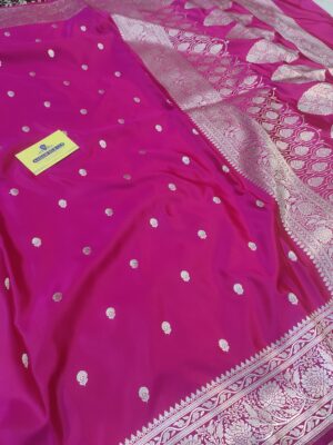 Home Banarasi Kattan Feel Mashru Silk Choti Booti Rani Colour Wedding Saree