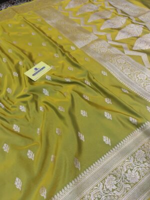 Banarasi Kattan Feel Mashru Silk Booti Lemon Colour Wedding Saree