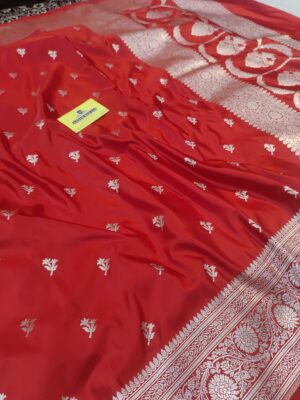 Banarasi Kattan Feel Mashru Silk Booti Red Colour Wedding Saree